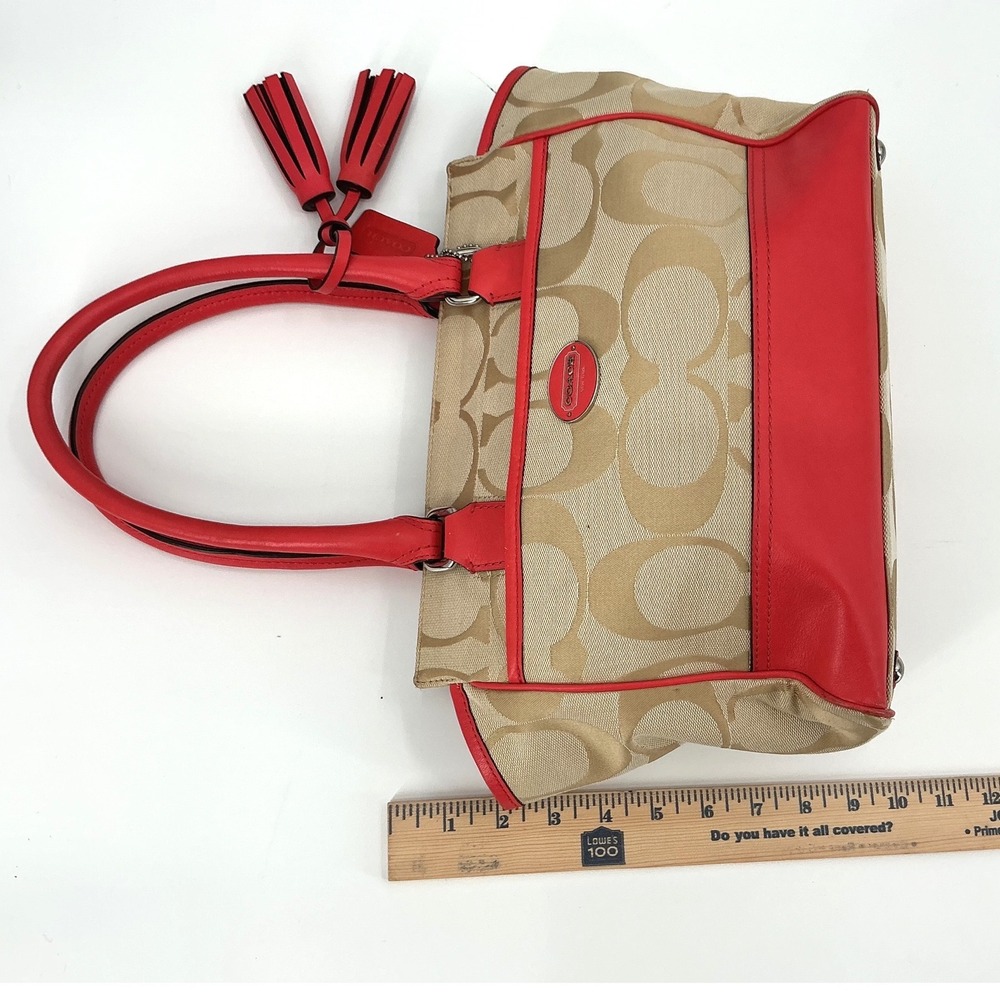 Coach 24204 Signature Tote Red Leather Trim Tassel Charm Excellent Condition - Picture 11 of 12